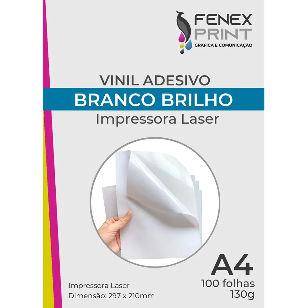 Vinil Adesivo Branco Brilho Laser A4 100 Folhas
